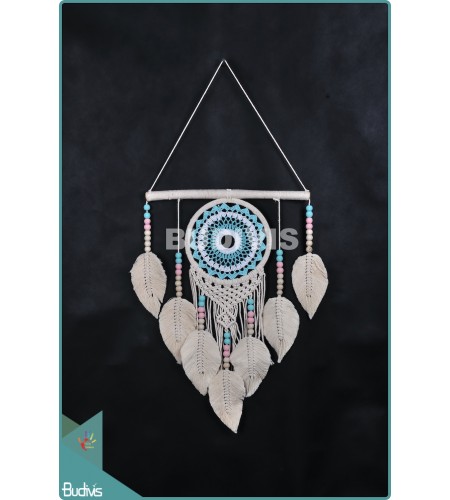 Wholesaler Dream Catcher Mandala Tapestry Bohemian Hippie Turquoise Stye With Beige Feather Cotton Rope